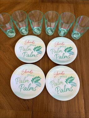 Frontgate 'Shake Your Palm Palms'  Melamine Plate & Acrylic Glass Set